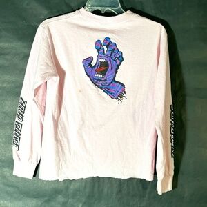 Santa Cruz Skate Surf Screaming Hand Activewear Pink Long Sleeve T Shirt Tee